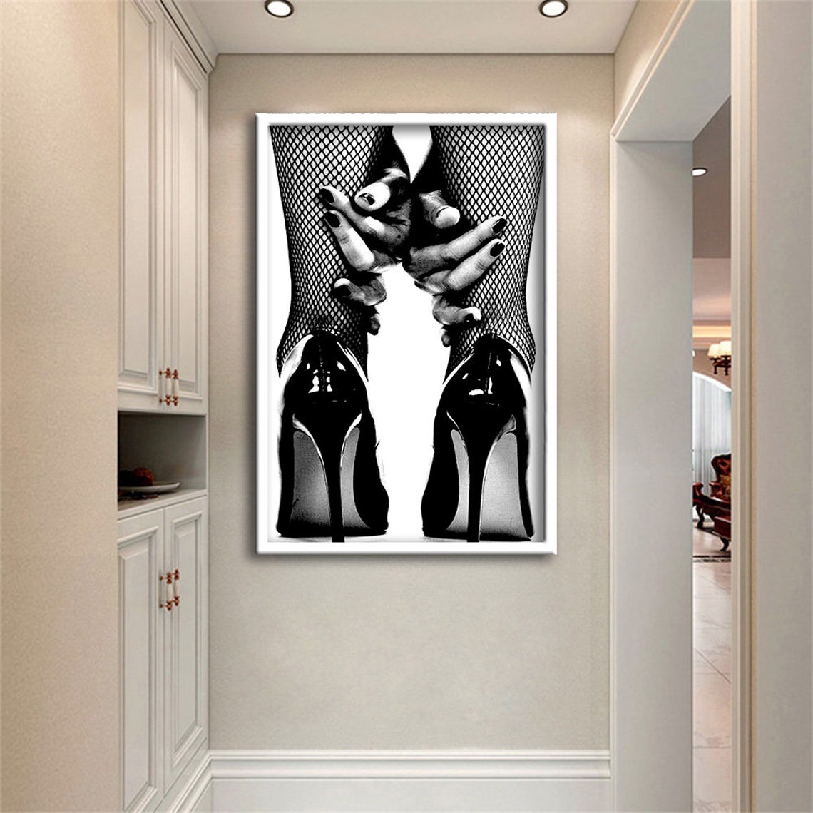 Fishnet Stockings High Heels Black And White Pinup Style Art Print - Image 3