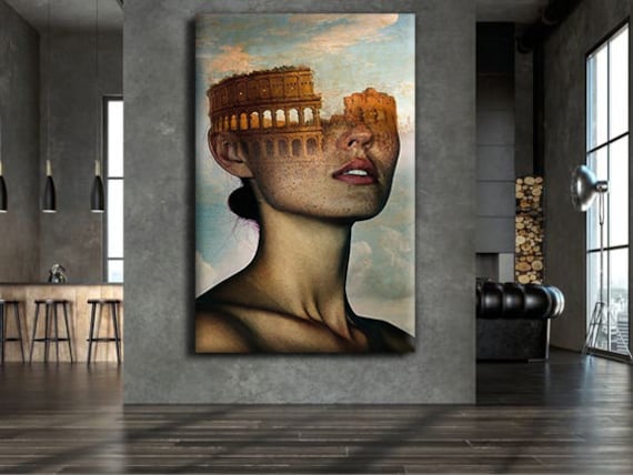 Rome Colosseum Surreal Woman Double Exposure Portrait Wall Art Print