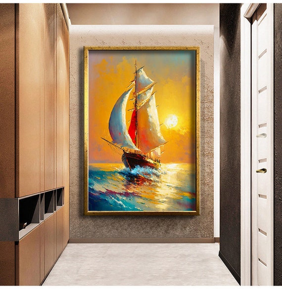 Pirate Ship At Sunset Design Print Wall Decor Oil Painting Printing Ready To Hang Wall Painting Homeoffice Art New Home Gift