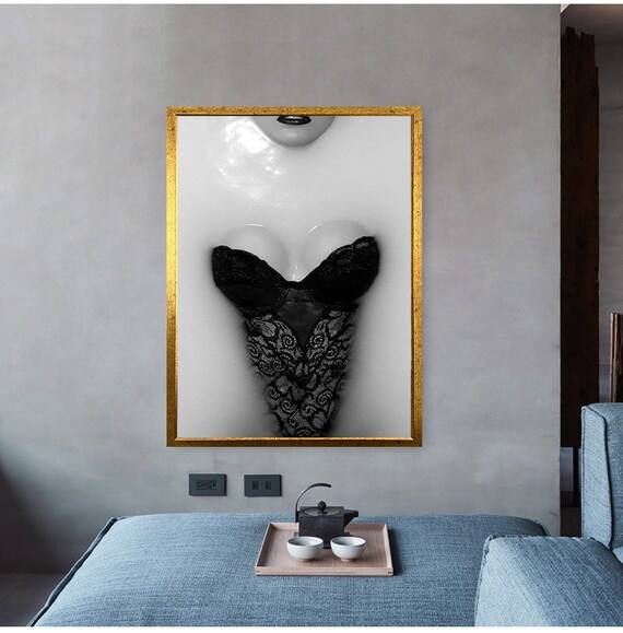 Black Lace Lingerie Bodysuit Sensual Boudoir Fashion Photography Art Print