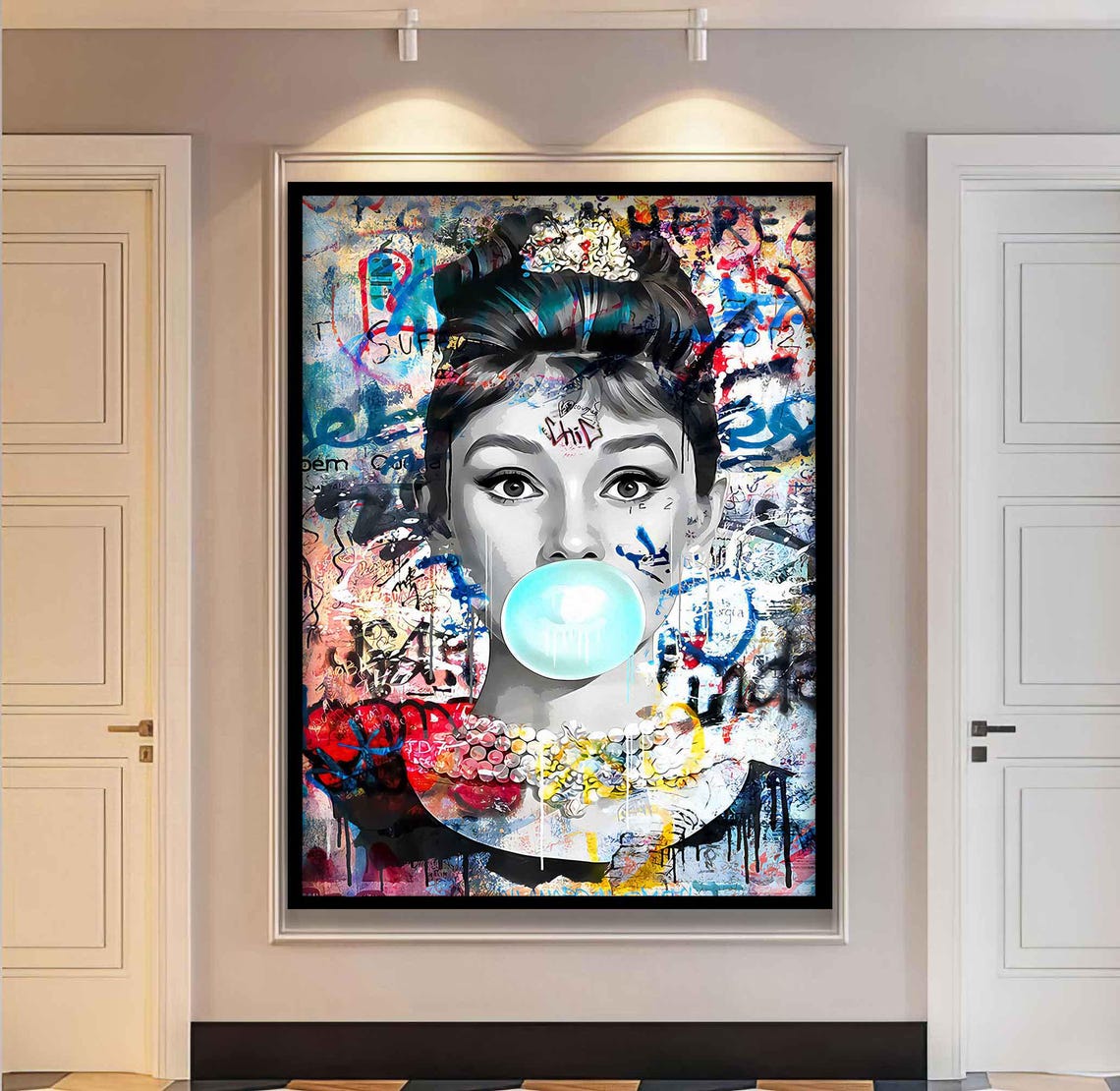 Audrey Hepburn Bubble Gum Graffiti Portrait Colorful Pop Art Poster - Image 4