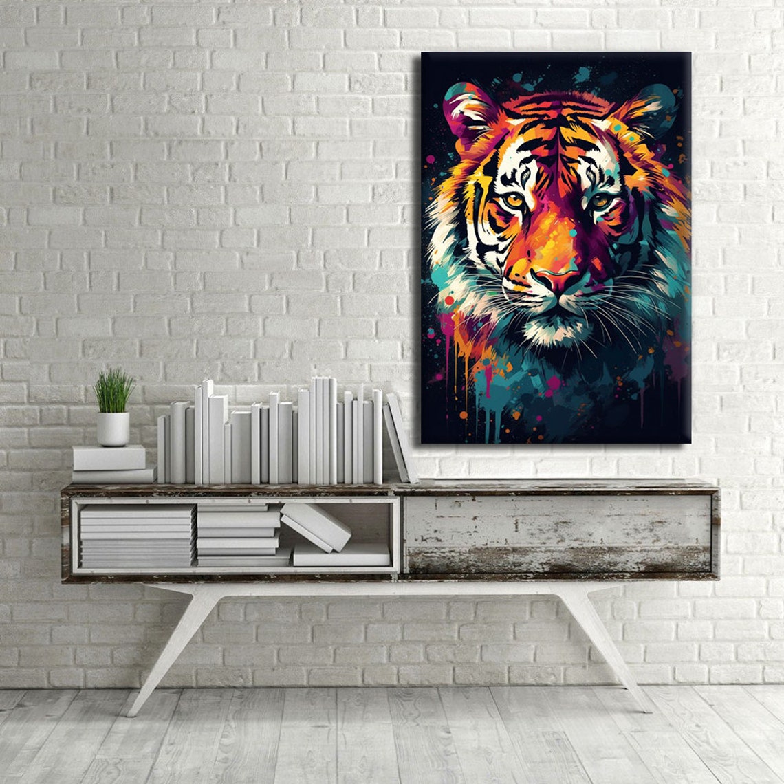 Colorful Pop Art Tiger Portrait Neon Paint Splash Wildlife Wall Poster - Image 4