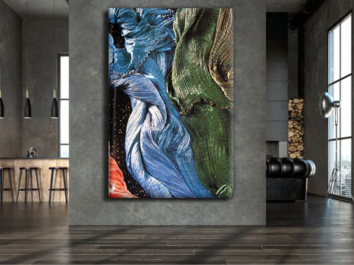 Flowing Blue Green Waves Abstract Macro Texture Modern Art Poster - Image 2