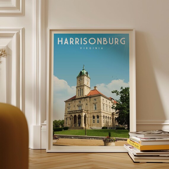 Harrisonburg Virginia Vintage Travel Courthouse Landmark Poster