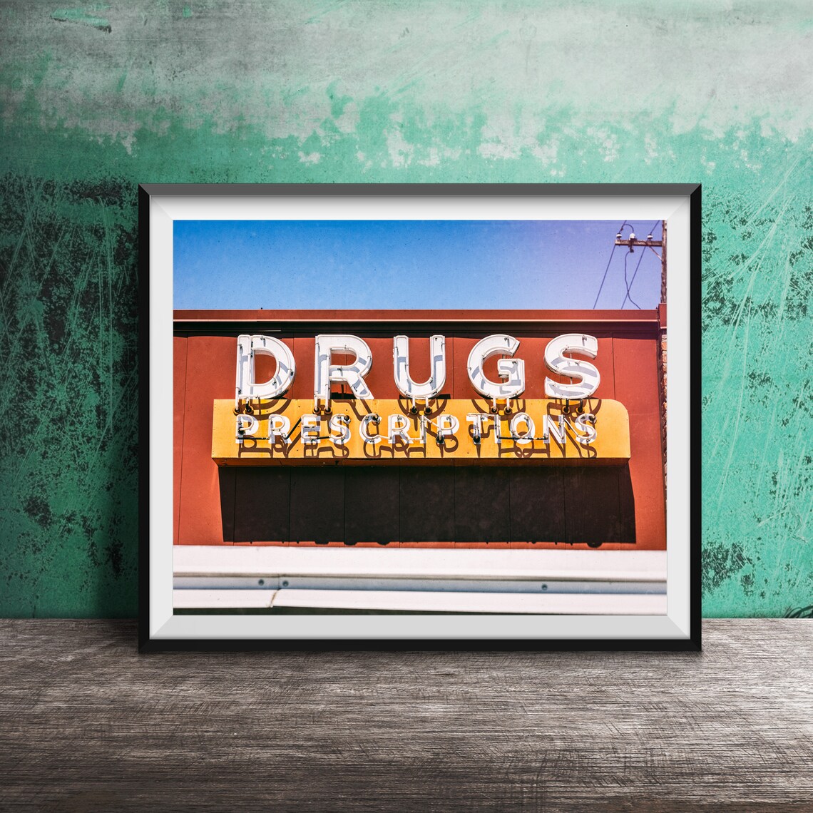 Neon Pharmacy Sign Bathroom Decor Art Print