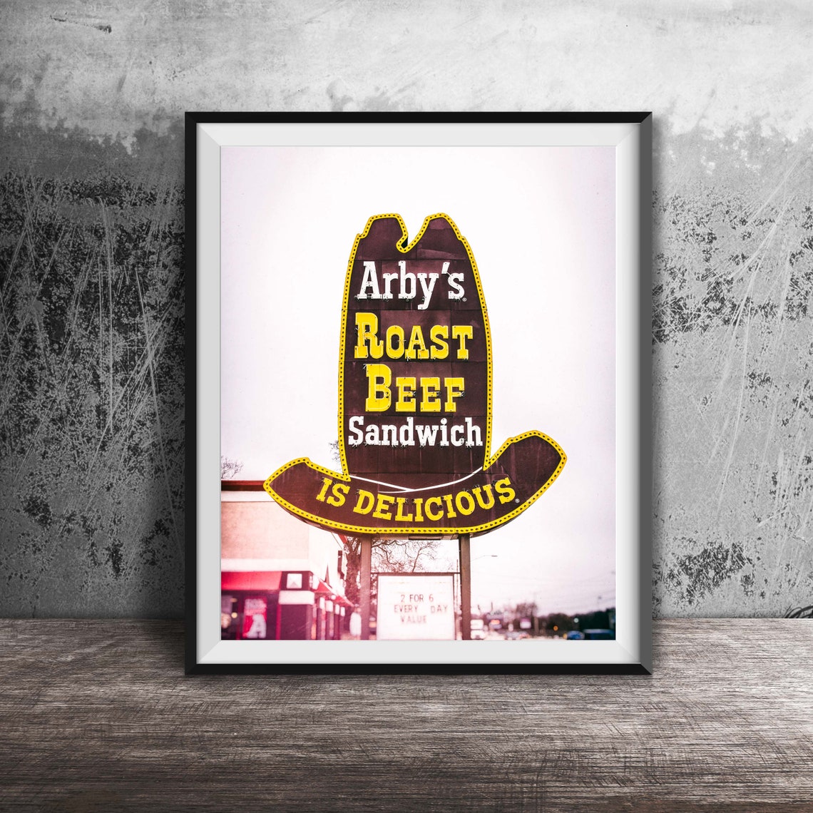 Arby's Roast Beef Giant Cowboy Hat Roadside Sign Retro Poster
