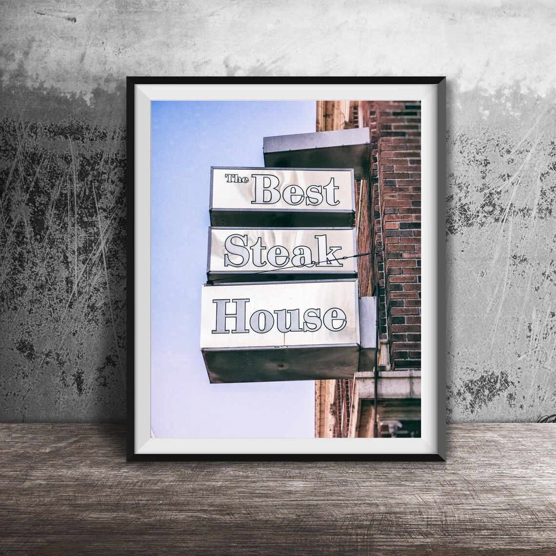 The Best Steak House Brick Building Stacked Blade Sign Poster