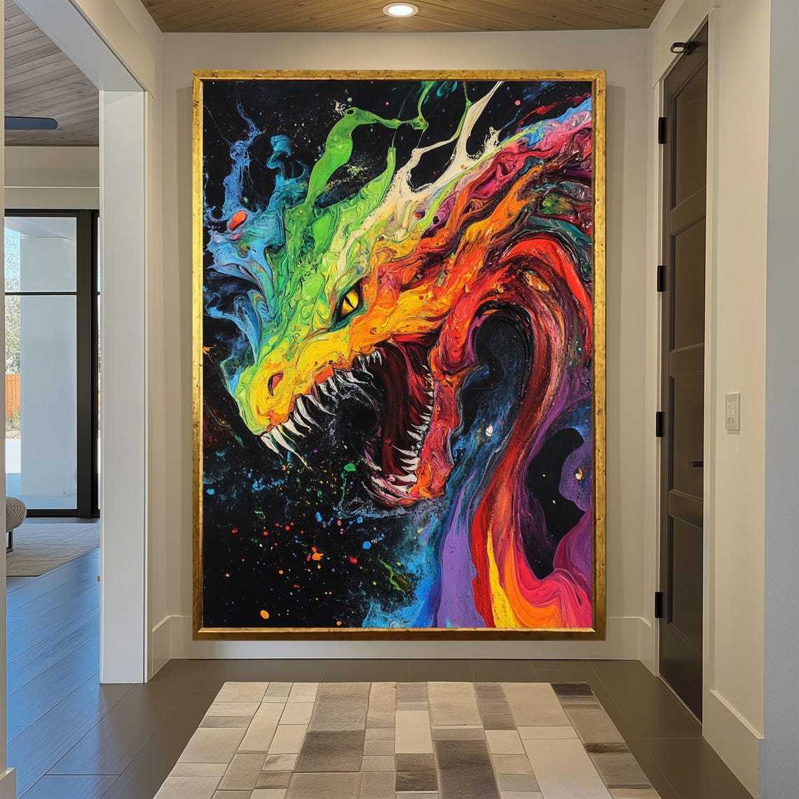 Rainbow Dragon Open Jaws Paint Splash Fierce Fantasy Abstract Poster - Image 3