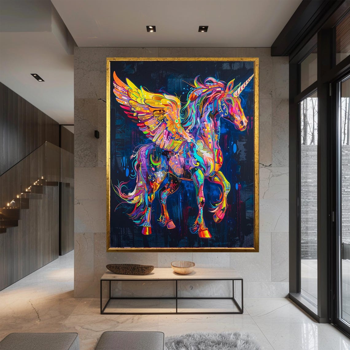 Rainbow Winged Unicorn Pegasus Graffiti Style Magical Fantasy Wall Art - Image 3
