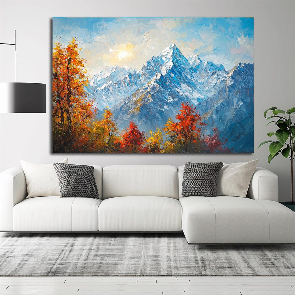 Snowy Mountain Peaks Autumn Red Orange Foliage Bright Blue Sky Poster - Image 3