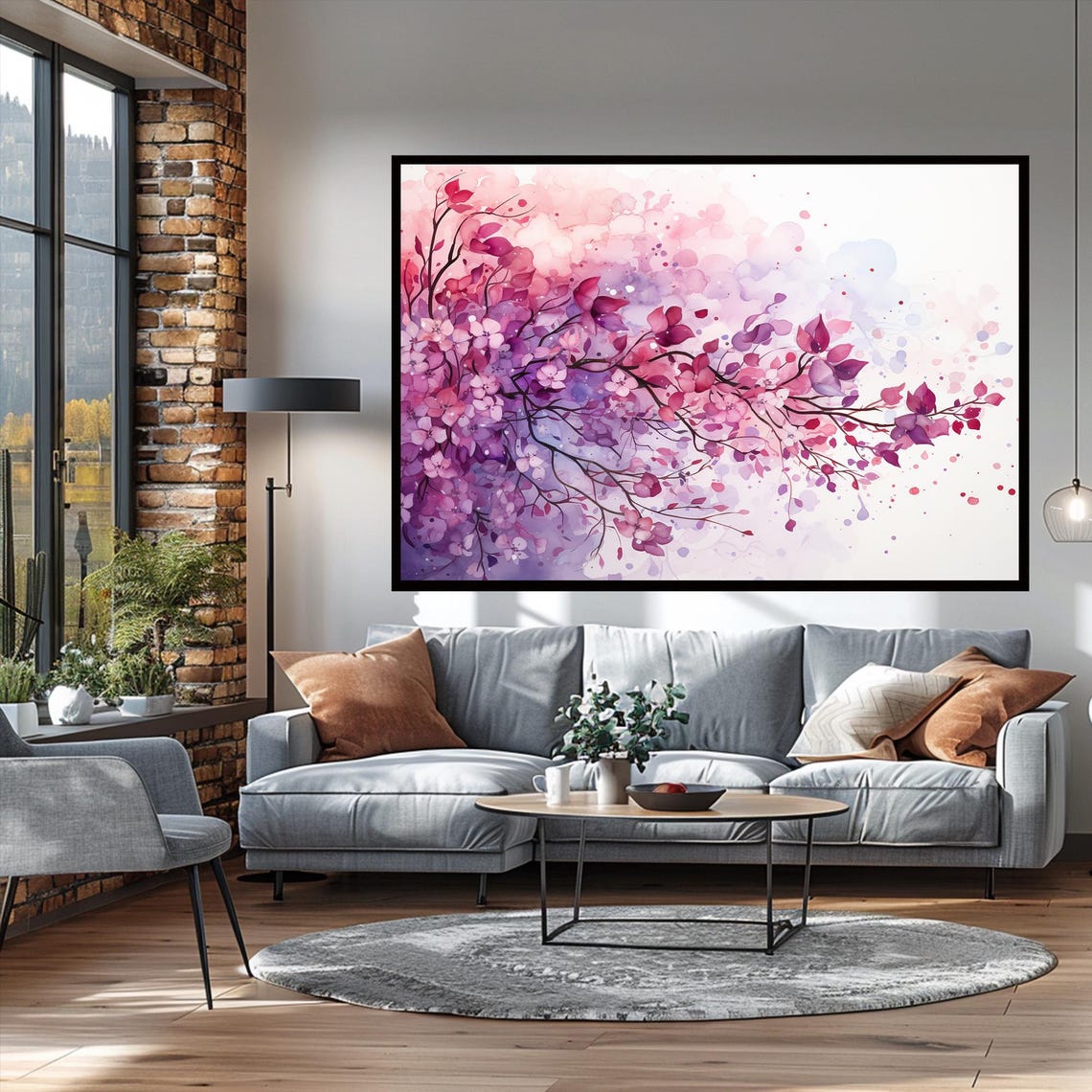 Blush Pink Blossom Branches Watercolor Serene Spring Wall Art - Image 2