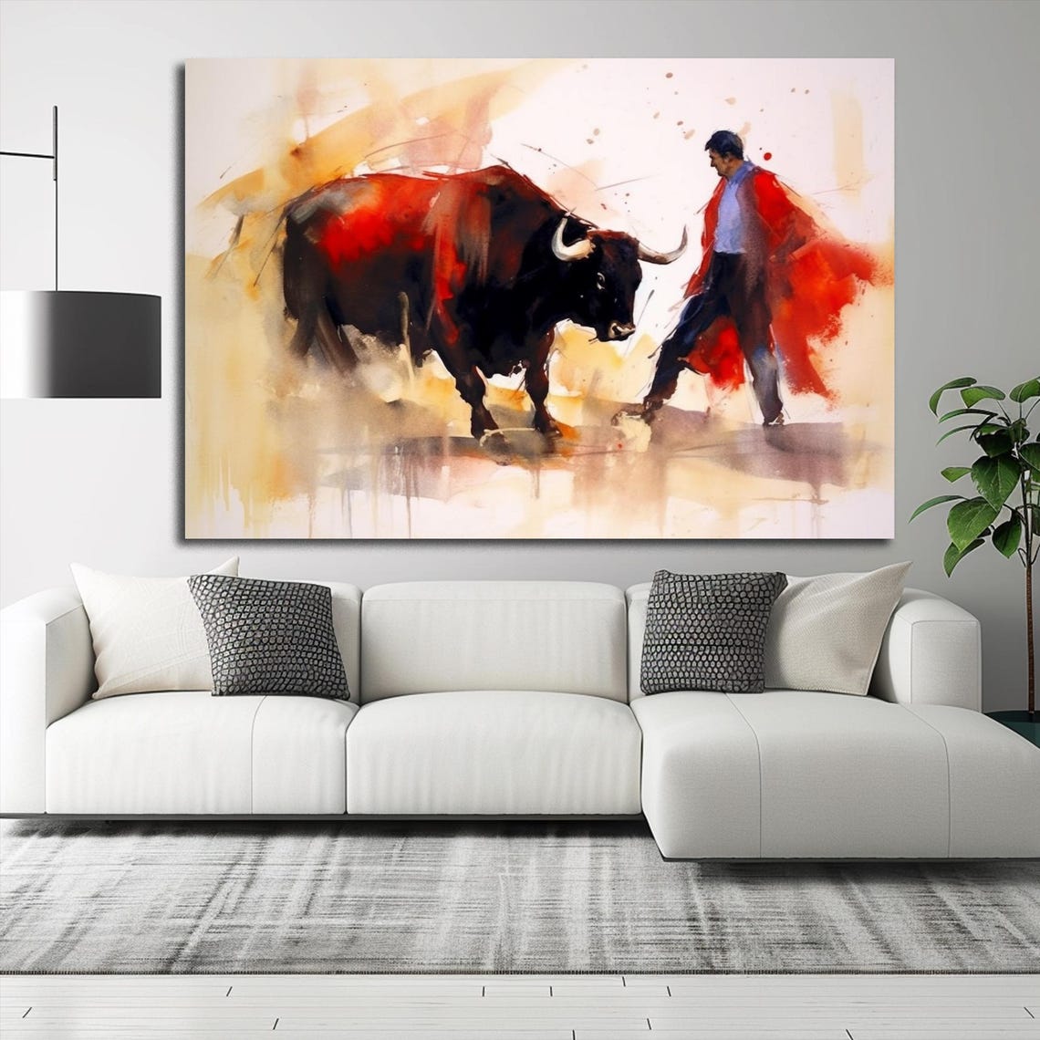 Spanish Matador Facing Bull Abstract Bullfighting Watercolor Poster - Image 2