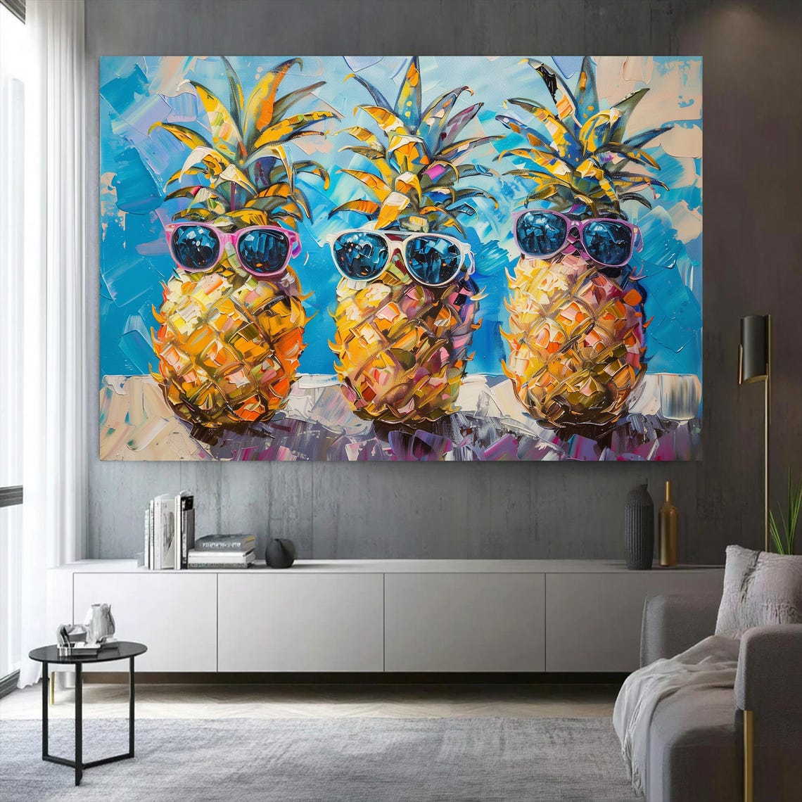 Three Pineapples Wearing Sunglasses Fun Tropical Pop Art Poster - Image 3