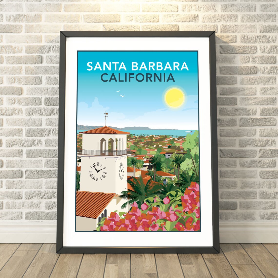 Santa Barbara California Vintage Clock Tower Travel Art Print