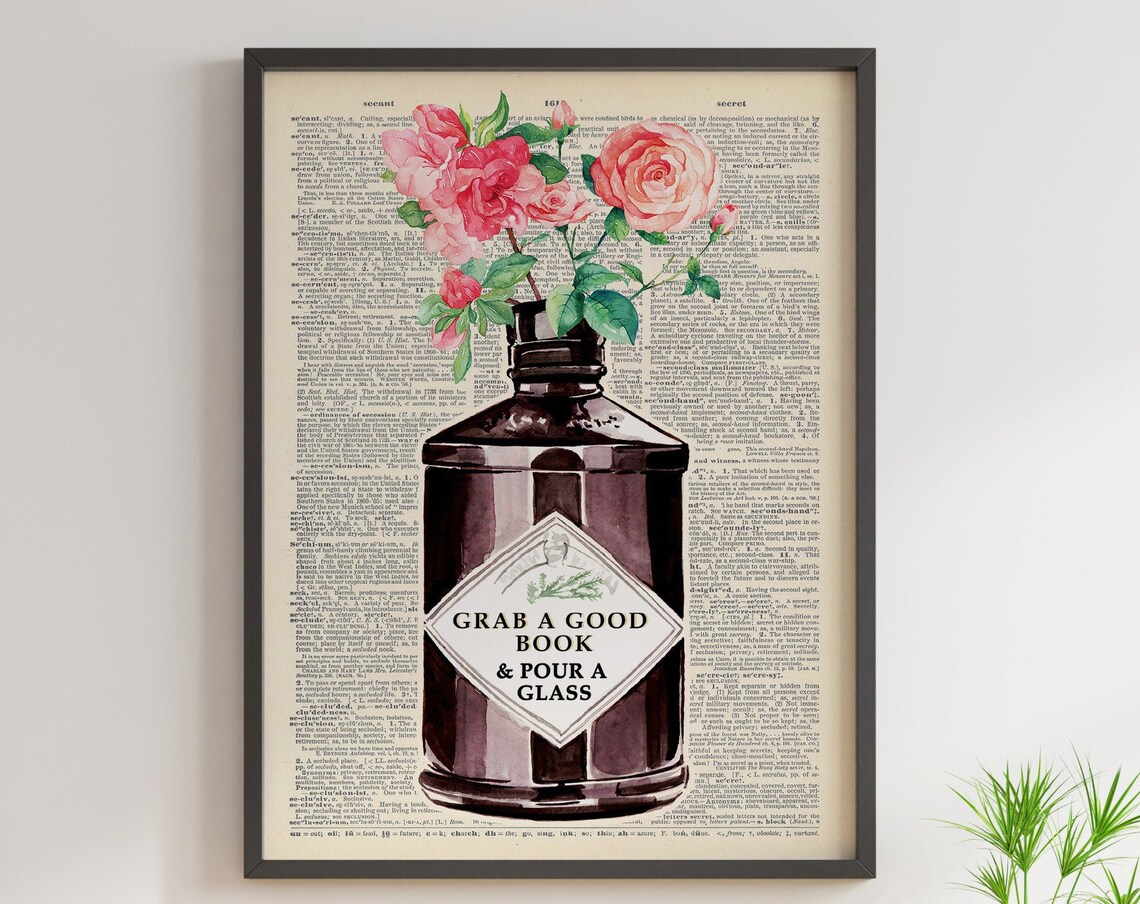 Grab A Good Book And Pour A Glass Gin Bottle Art Poster Gift - Image 3