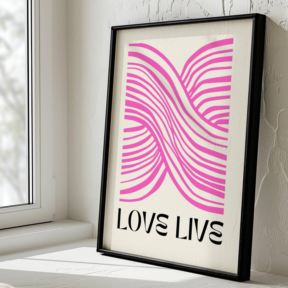 Love Live Pink Wavy Striped Modern Abstract Love Graphic Poster