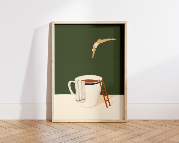 Coffee Diver Poster Print, Trendy Kitchen Wall Art