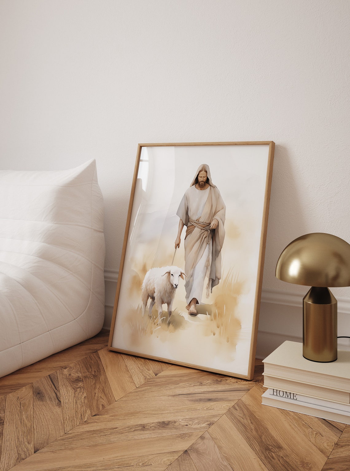 Jesus Christ Walking with Sheep Watercolor Good Shepherd Poster - Image 2