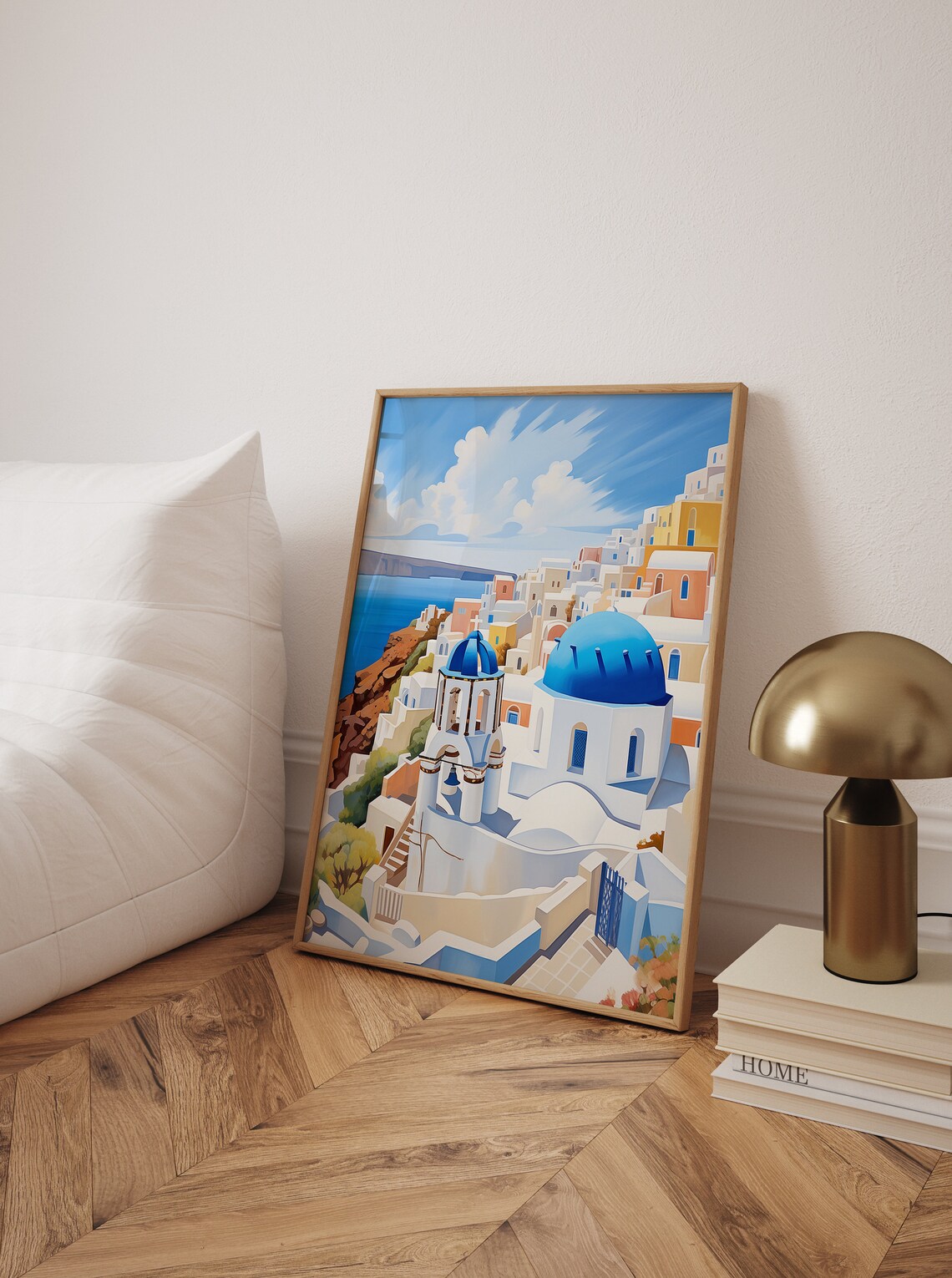 Santorini Blue Domes Church Painting Oia Caldera View Art Poster - Image 2