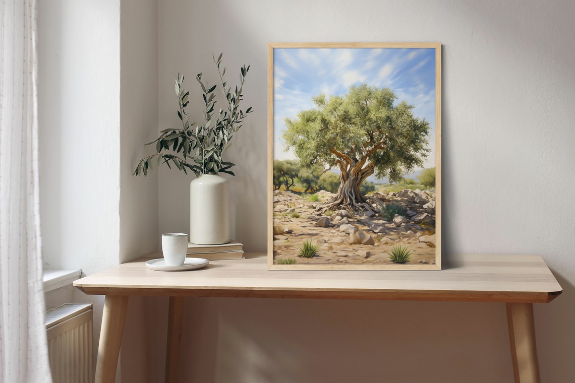 Ancient Olive Tree Rocky Landscape Vintage Oil Painting Poster - Image 2
