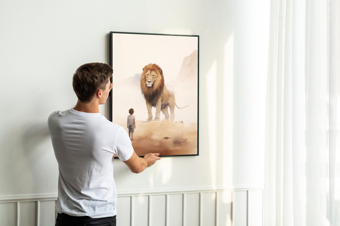 Lion And Kid Christian Modern Nursery Art Print - Image 2