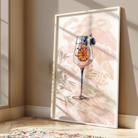 Cocktail Kisses Kitchen Prints Wall Prints Wall Art Drinks Cocktail Peach Pink Funny Home Bedroom Kitchen Living Room Aesthetic Poster A3 A4