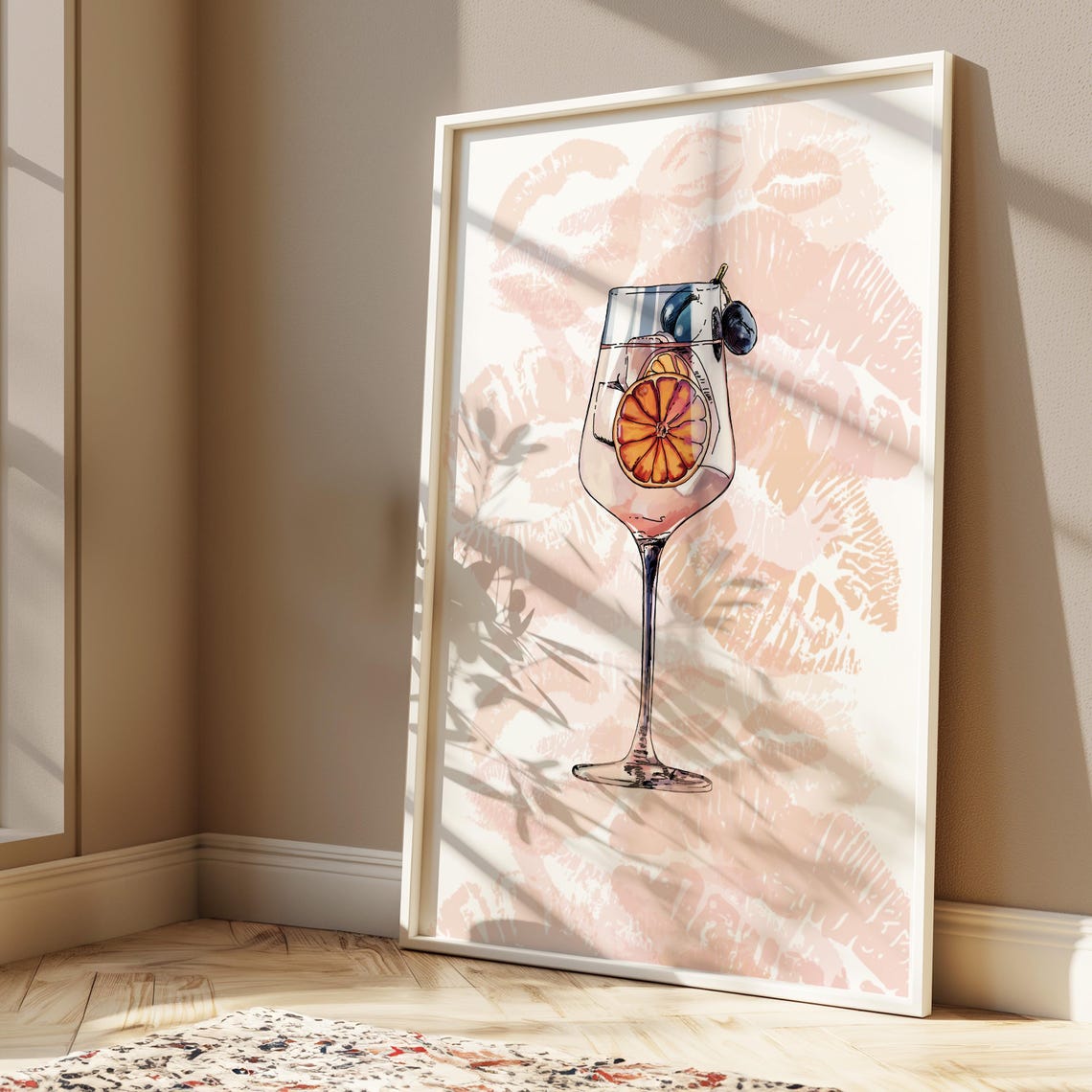 Chic Cocktail Glass Lipstick Kiss Aperol Spritz Bar Art Print