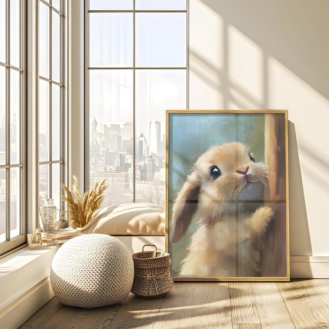 Baby Lop Bunny Peeking Around Corner Sweet Painterly Animal Poster - Image 3