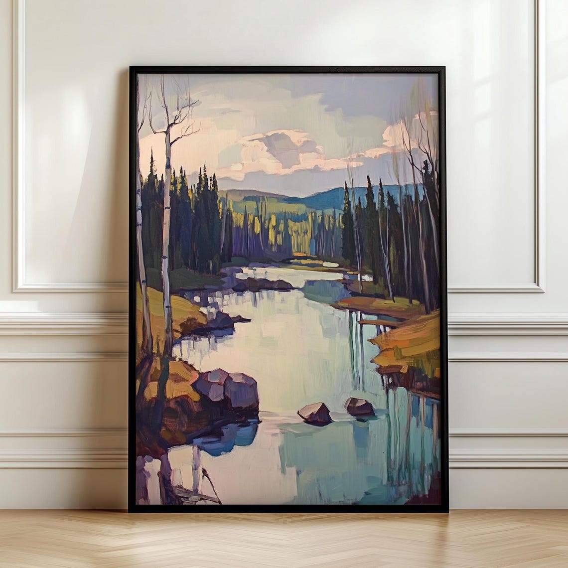Impressionist River Flowing Through Forest Calm Water Poster