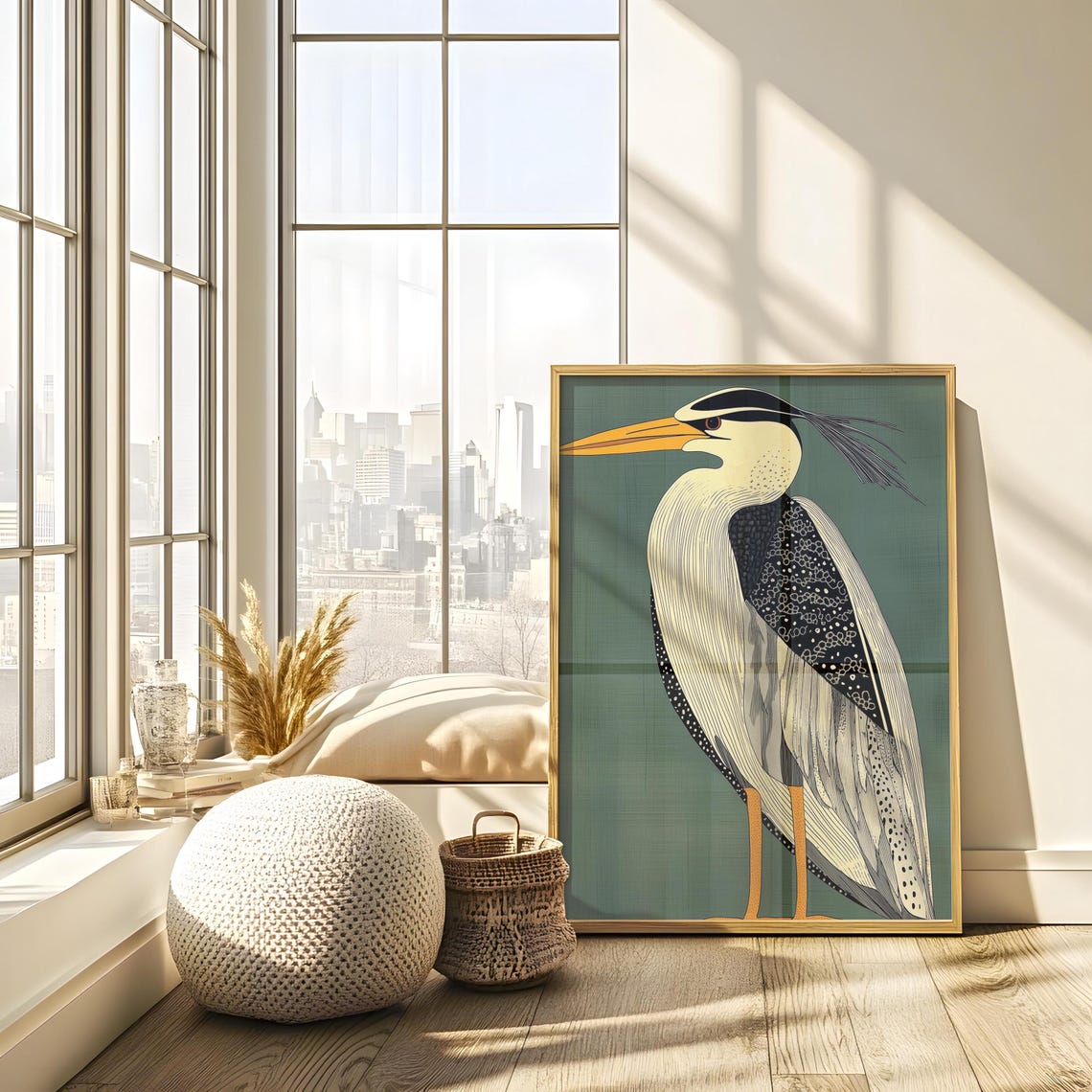 Emerald Green Heron Bust Portrait Art Deco Style Bird Poster - Image 2