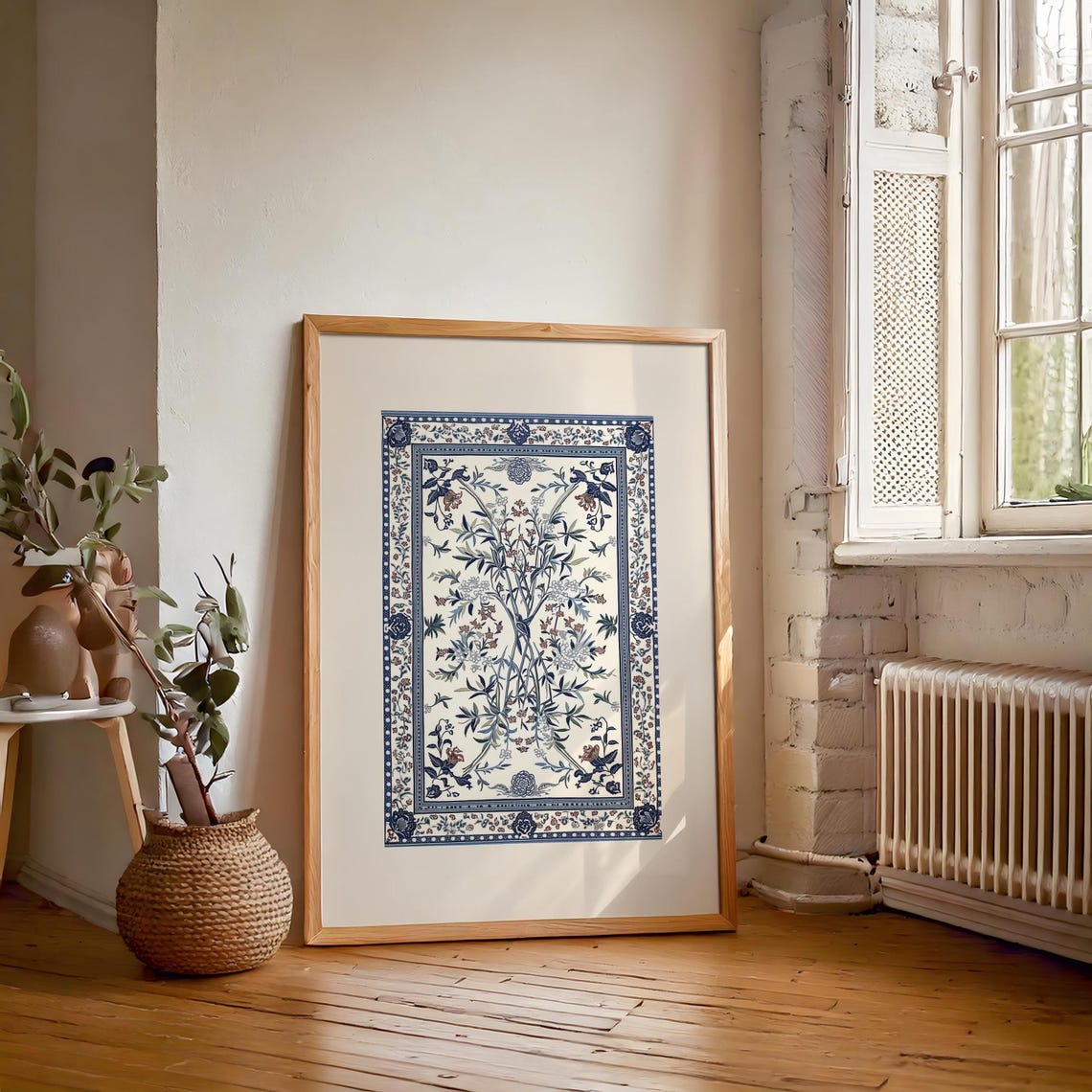 Blue White Botanical Textile Rug Kashmiri Floral Ornament Poster - Image 7