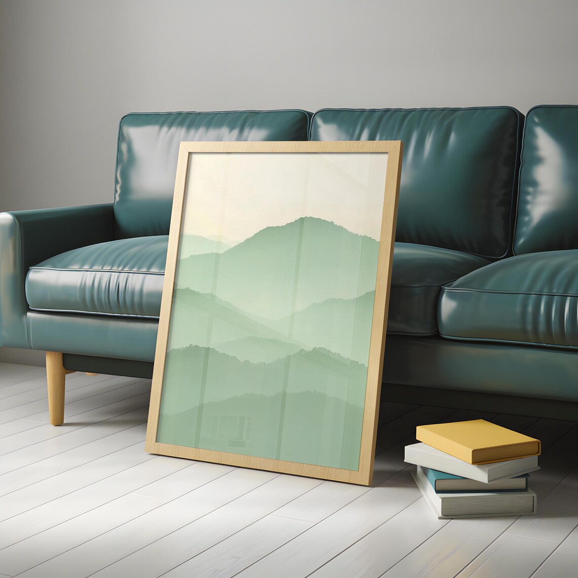 Layered Sage Green Mountains in a Minimalist Misty Vista Poster - Image 5
