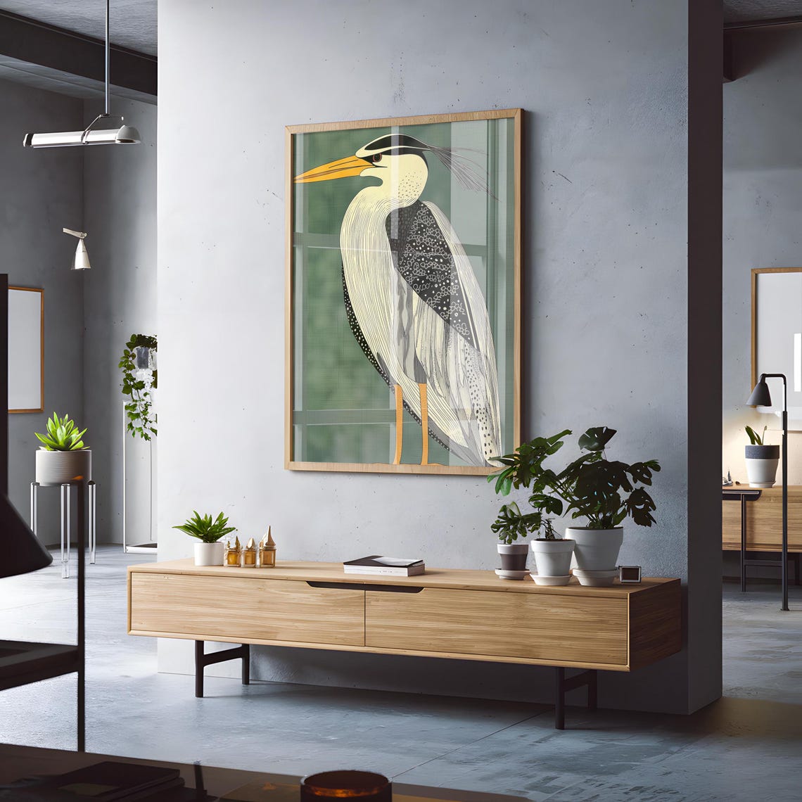 Emerald Green Heron Bust Portrait Art Deco Style Bird Poster - Image 3
