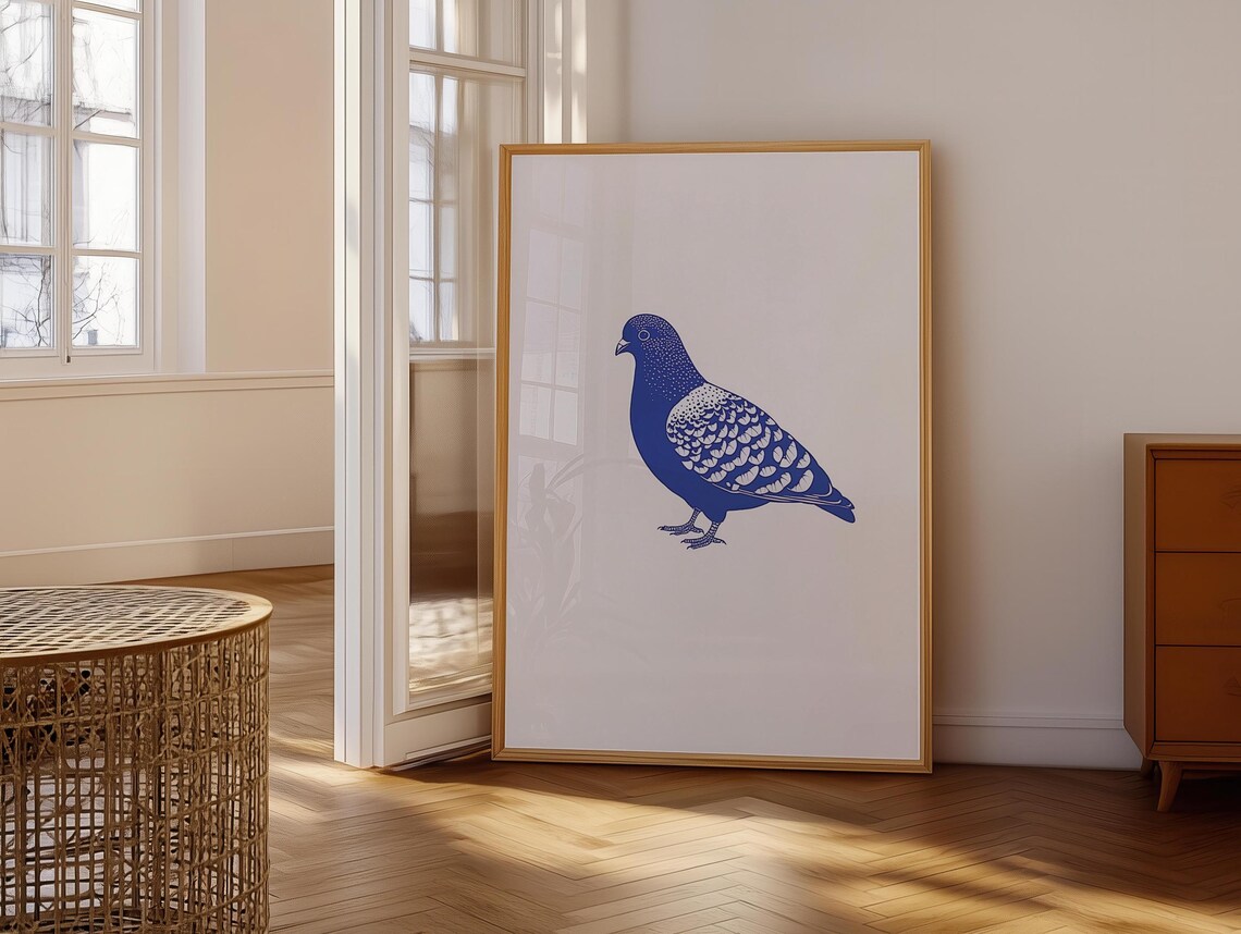 Pigeon Minimalist Blue Contemporary Art Print - Image 6