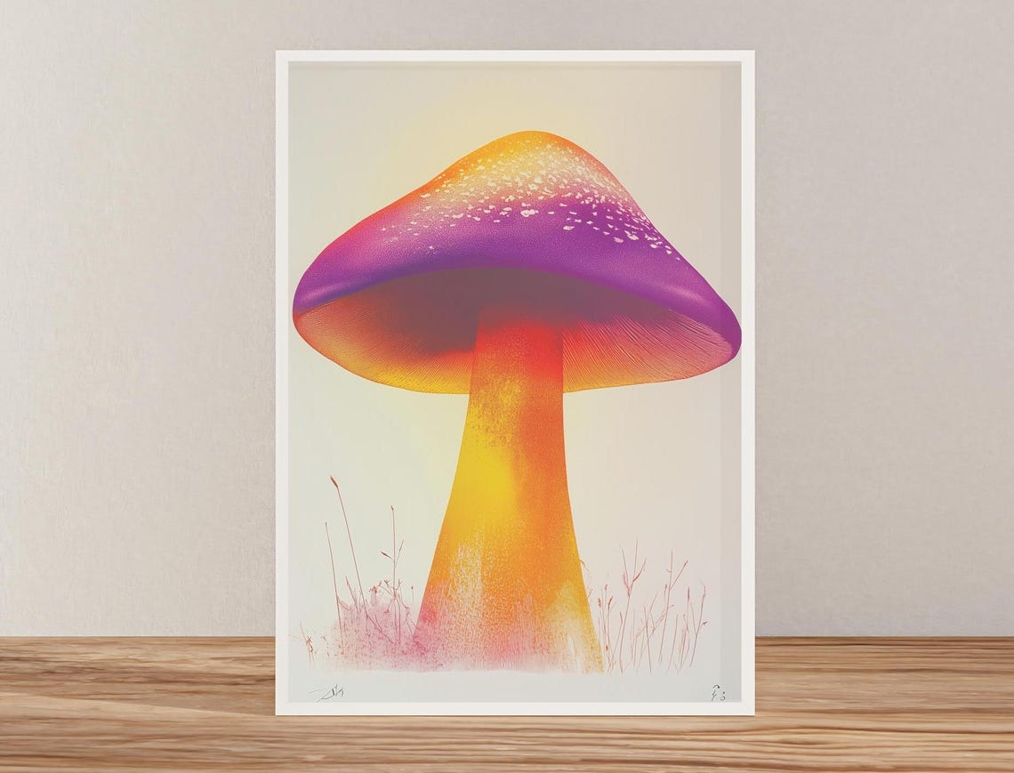 Airbrush Gradient Purple Orange Mushroom Psychedelic Fungi Art Poster