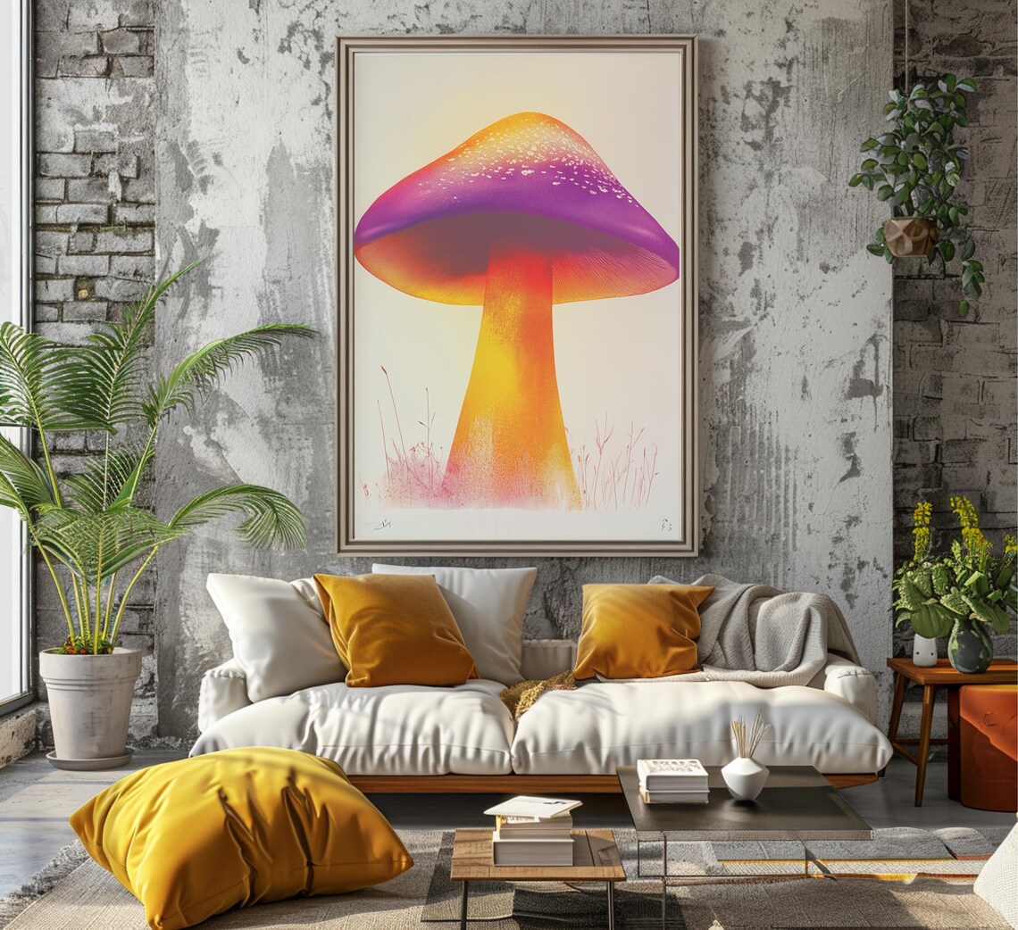 Airbrush Gradient Purple Orange Mushroom Psychedelic Fungi Art Poster - Image 7