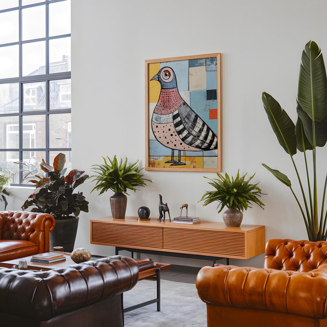 Whimsical Folk Art Pigeon With Geometric Blocks Colorful Poster - Image 5