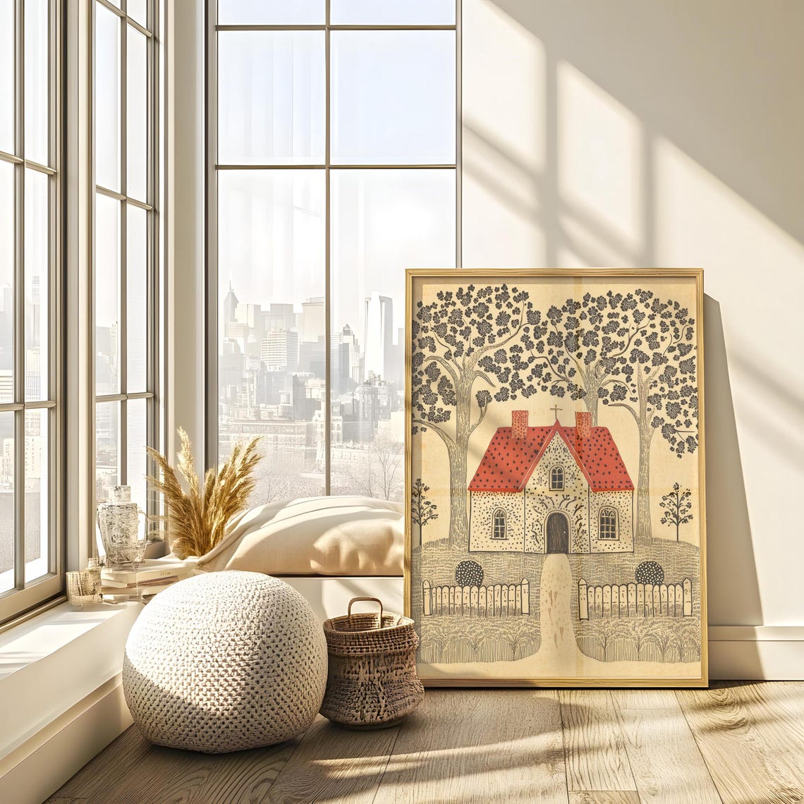 Textile Wall Art Tapestry Inspired Folk Art Poster Prints Neutral Cottagecore Decor Country Small Town - Image 3