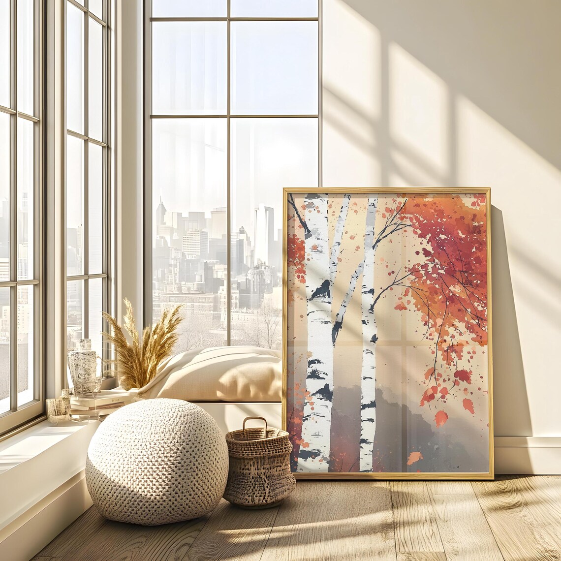 Birch Tree Painting Nature Inspired Wall Art Print Japandi Style White Birch Tree Art Dopamine Decor Bedroom Living Dining Room - Image 3
