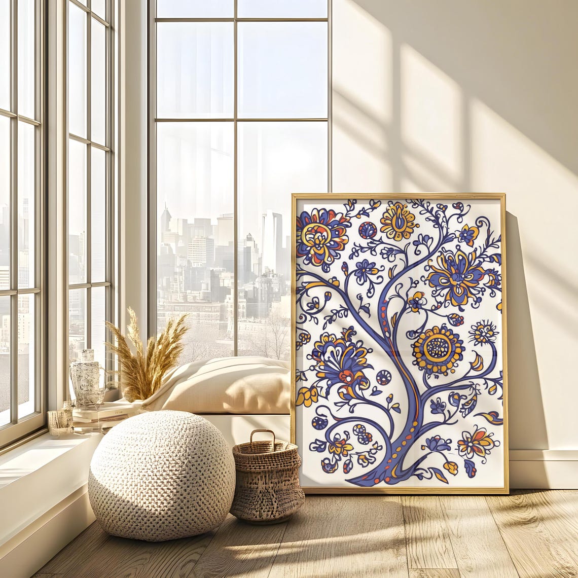 Slate Blue And Gold Ukrainian Folk Tree Of Life Floral Poster - Image 4