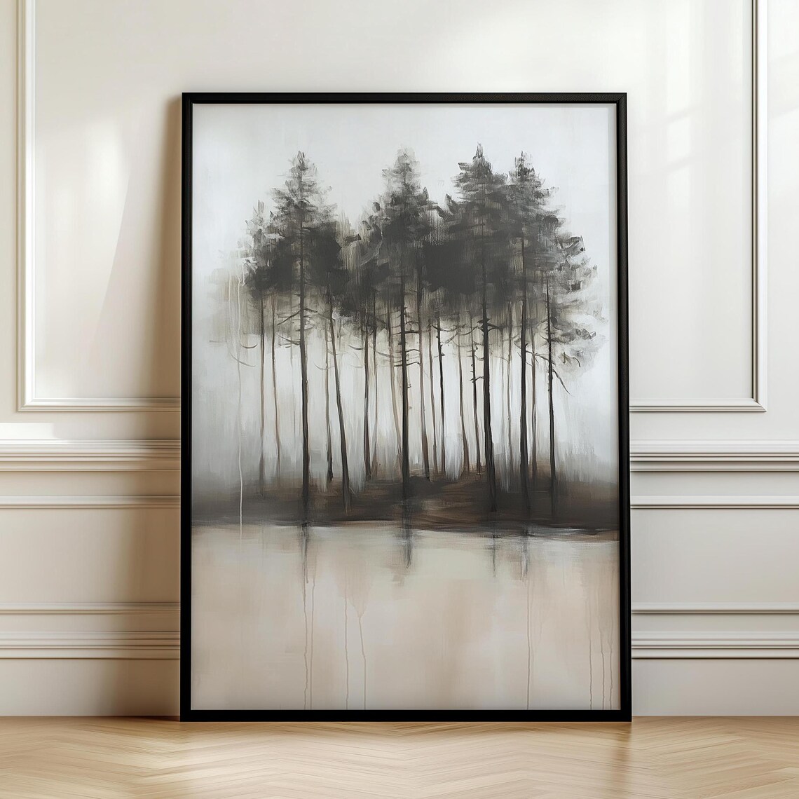 Moody Pine Tree Wall Art Dark Academia Vintage Forest Painting Rustic Masculine Wall Hanging Art