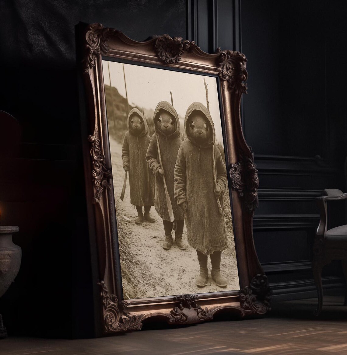 Three Hooded Rodent Ghosts Gothic Sepia Whimsigoth Photo Poster - Image 7