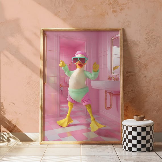 Funny Duck Bathroom Wall Art Prints For Decor Humorous Sign Cute Print Old Fashioned
