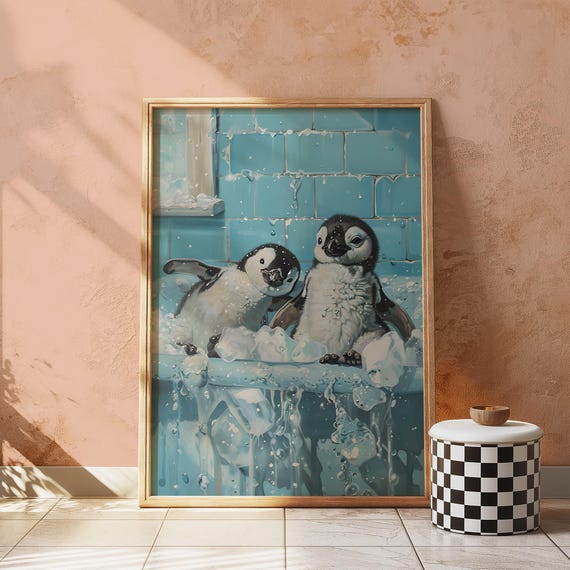 Cute Penguin Bathroom Wall Art Funny Prints Decor Playful