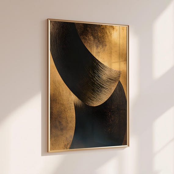 Black And Gold Curved Brushstrokes Abstract Wabi Sabi Poster