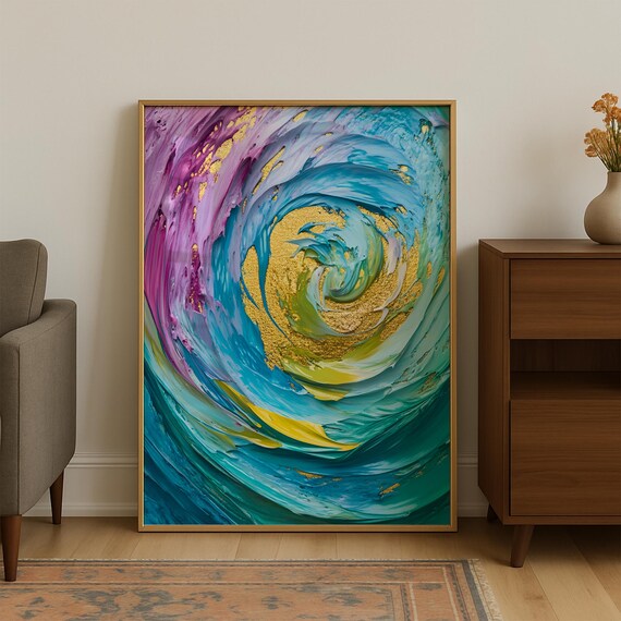 Colorful Abstract Print Extra Large Oil Painting Style Wall Art Bold Preppy For Living Room
