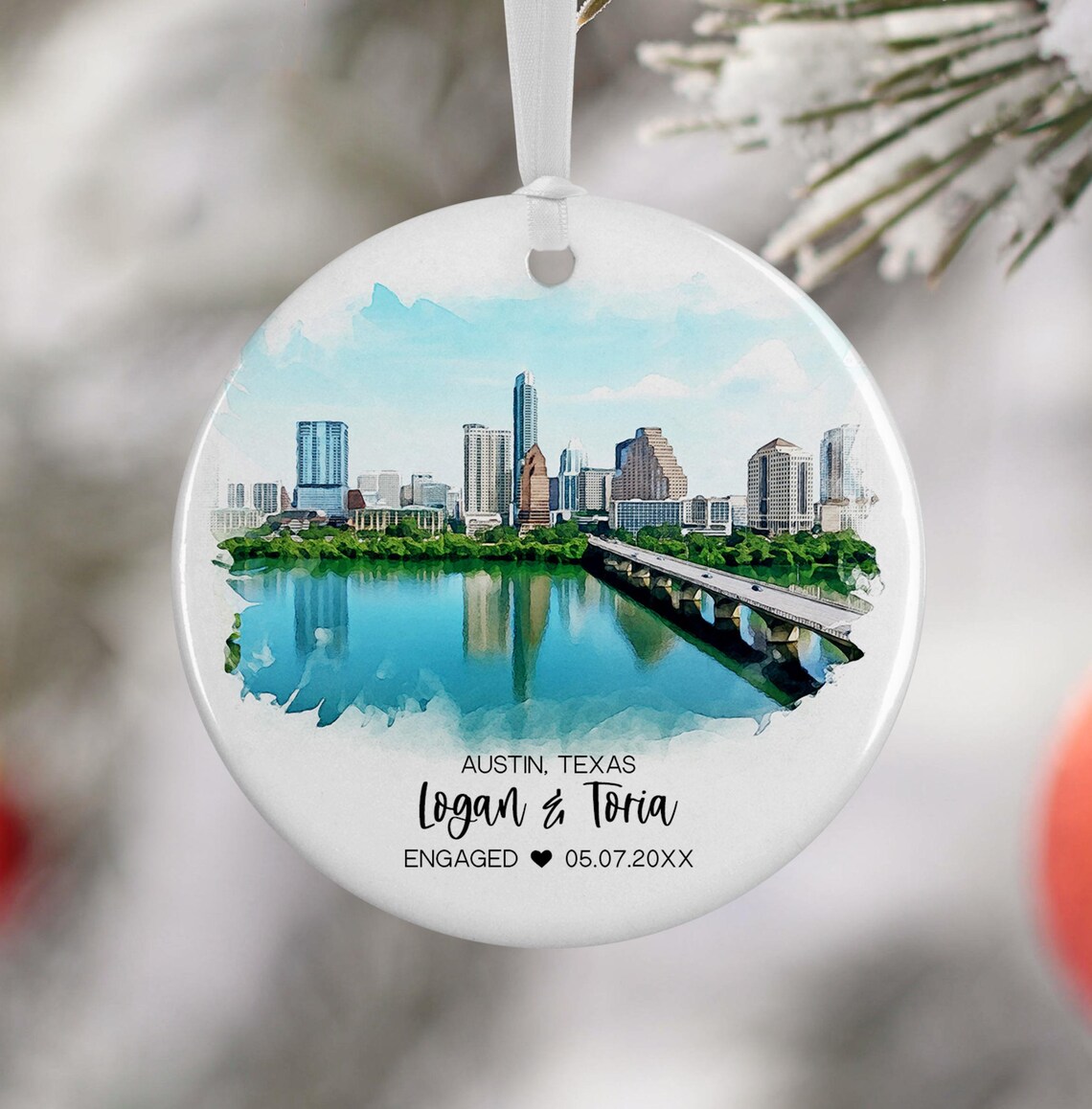 Austin Engagement Watercolor Travel Gift Art Print