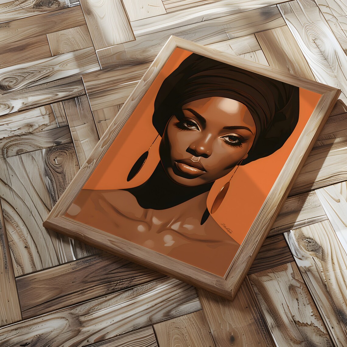 African Woman With Headwrap Elegant Warm Tone Portrait Art Poster - Image 4