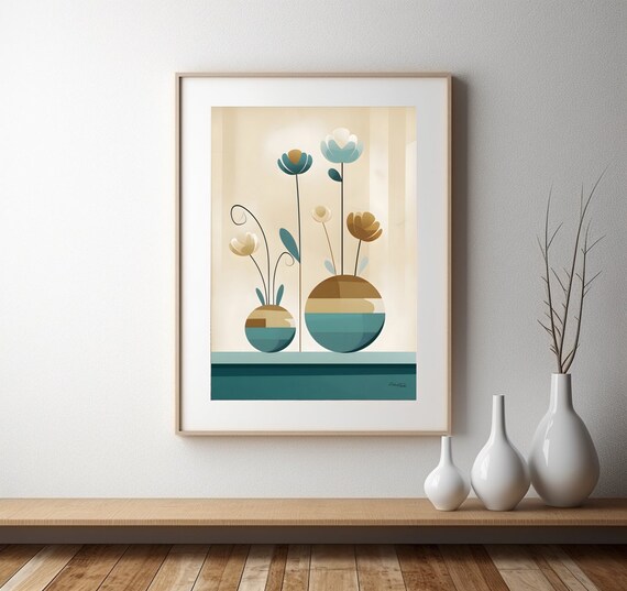 Geometric And Minimalist Floral Poster Flower Poster In Beige Colors And Shades Of Gray Flower Wall Decoration Summer Without Frame
