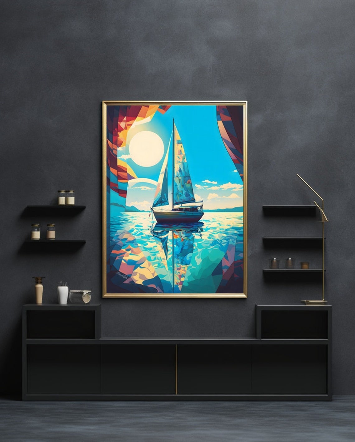 Geometric Sailboat Abstract Colorful Modern Sailing Art Poster - Image 3